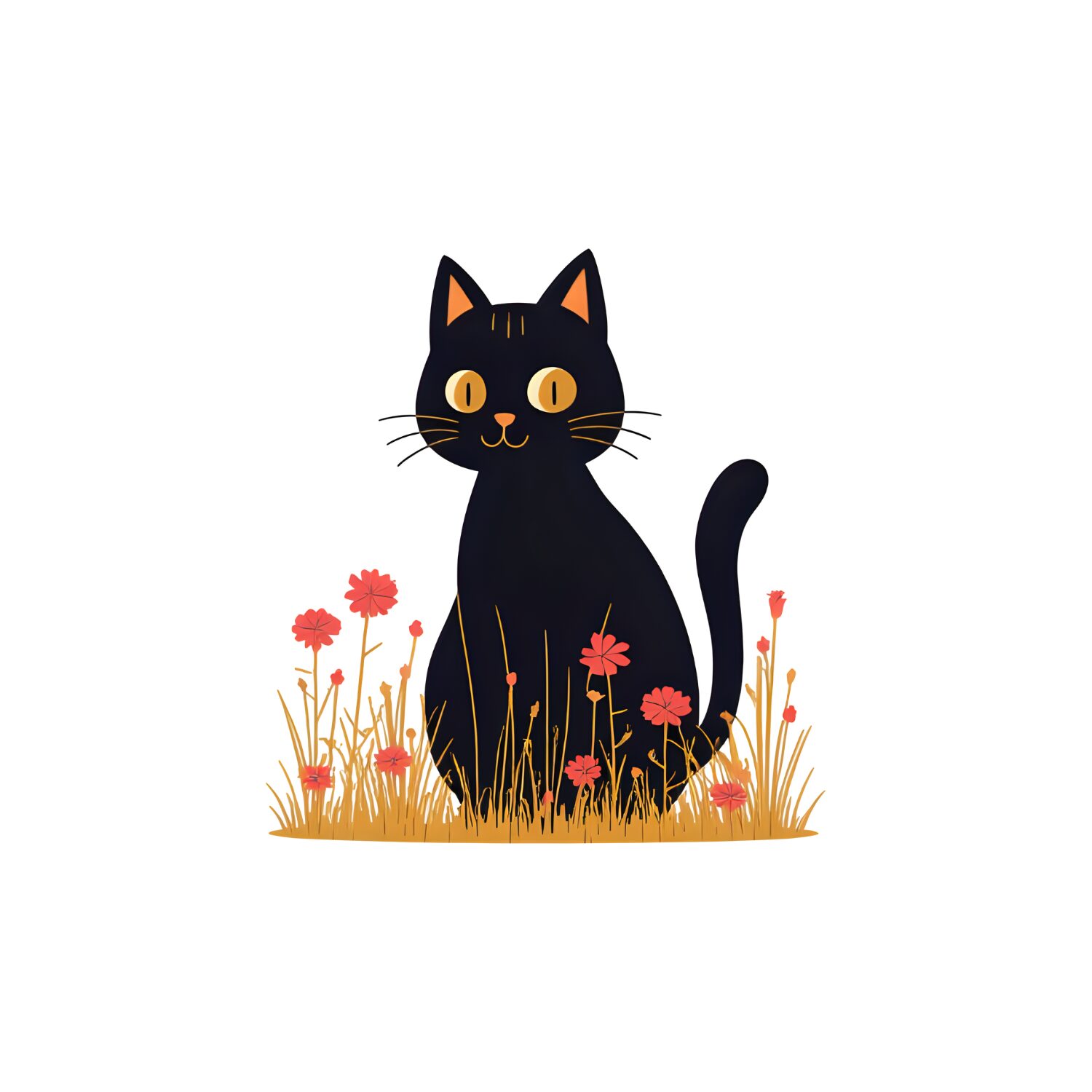 花畑にいる黒猫